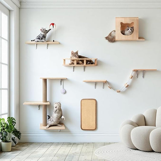 Cat Wall Shelves, Solid Wooden Wall-Mounted Cat Furniture, Steps and Scratcher by %E2%80%8B%E2%80%8BPawCozy%E2%80%8B%E2%80%8B