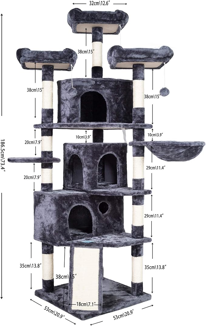 Hey-brother XL Cat Tree, 73.4 inch Cat Tower - Image 7