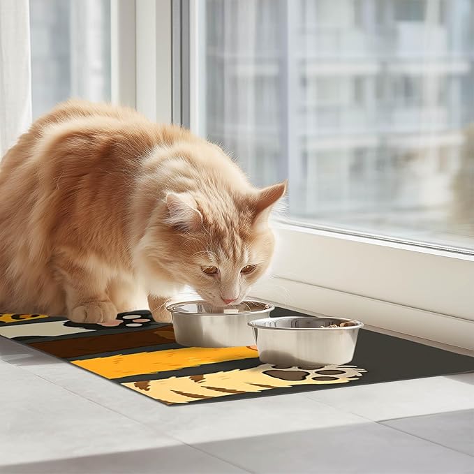Cute Animal Paw Print Cat Food Mat Easy Clean Fast Dry Pet Feeding Mat - Image 3