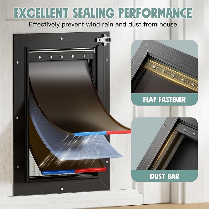 Extra Large Dog Door for Door All Aluminum 3 Flaps Black, Heavy Duty XL Dog - Image 5
