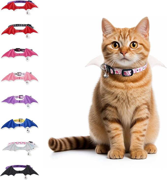 1 PC Bat Wing Cat Collar with Bell, Adjustable Kitten Collar with Safety by FURRYUMI