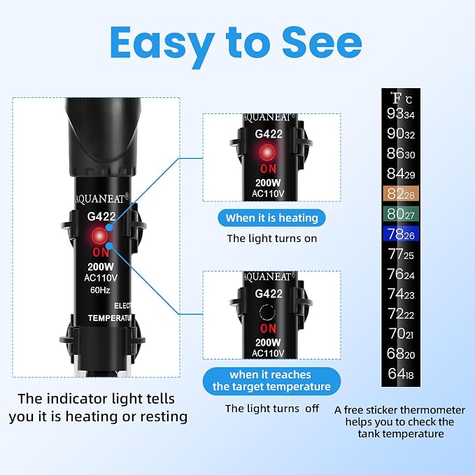 AQUANEAT Aquarium Heater, 200W Fish Tank Heater, Adjustable Submersible Water - Image 7