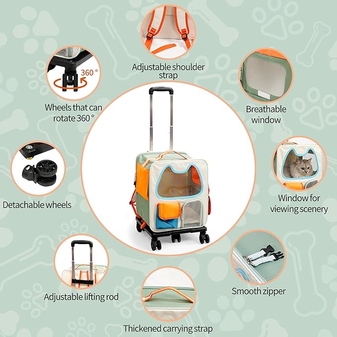 Cat Carrier with Wheels Airline Approved, Removable Pet Carrier Outdoor on - Image 5