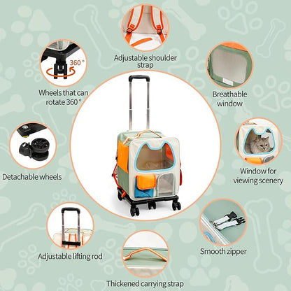 Cat Carrier with Wheels Airline Approved, Removable Pet Carrier Outdoor on - Image 5