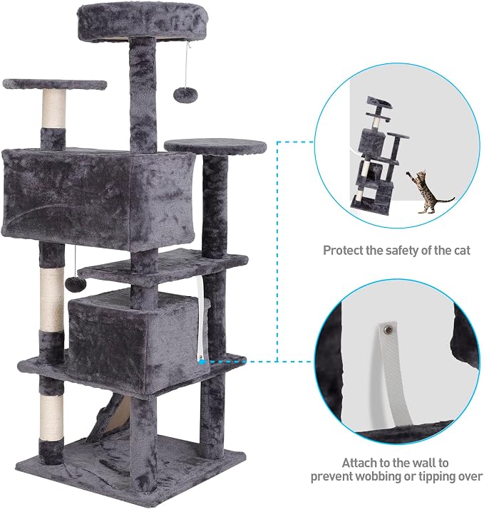 54-Inch Cat Tree for Large Cats, Sturdy Multi-Level Cat Tower - Image 7