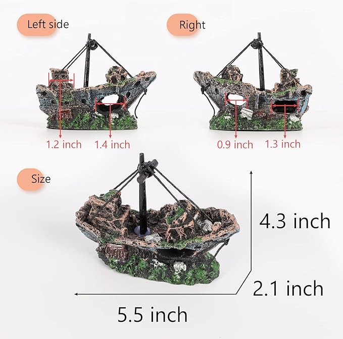 Raeasily Fish Tank Decoration Aquarium Accessories, Shipwreck Decor, Resin - Image 3