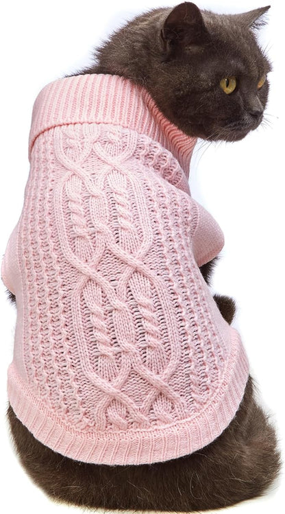 Cat Sweater, Acrylic Turtleneck Sleeveless, Light Pink by Jnancun