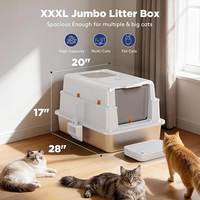 FURTIME XXXL Extra Large Stainless Steel Litter Box - Image 2