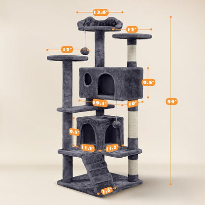 Yaheetech 54in Cat Tree, 2 Cozy Caves, Scratching Posts, Climbing Ladder - Image 3