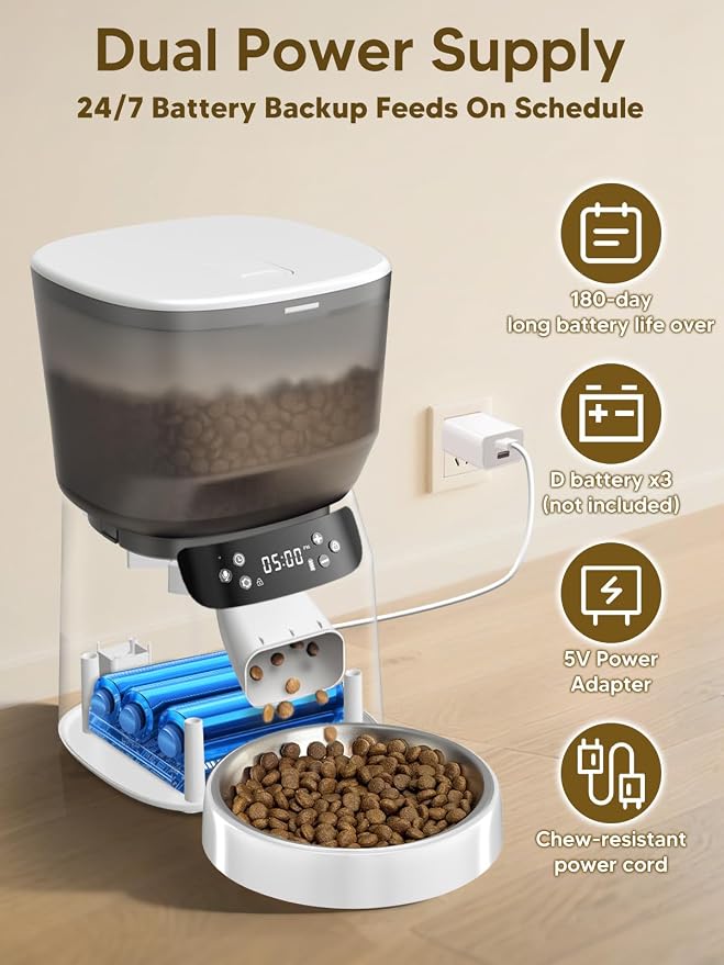 Automatic Cat Feeder and Water Fountain, 4L/16 Cups Timed Cat Dry Food Dispenser - Image 3