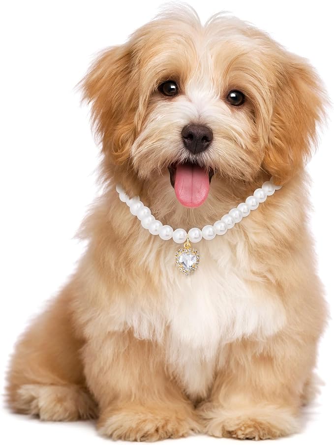2pcs Cat Dog Pearl Collar, Small Heart Shape Rhinestone Pet Necklace, - Image 4