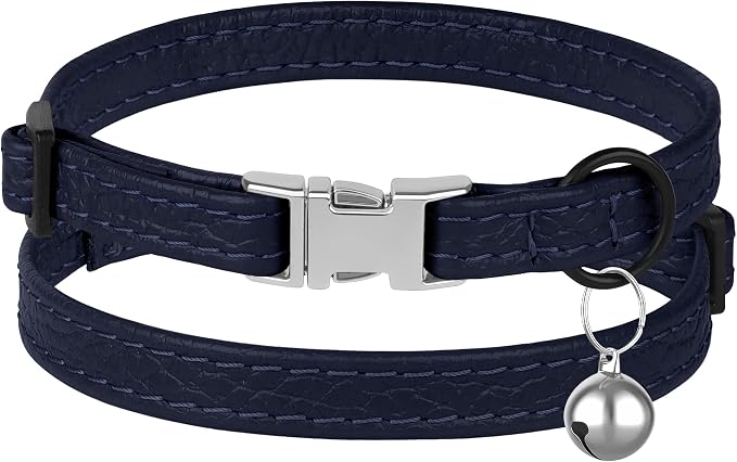 Leather Cat Collar with Buckle and Removable Bell - Image 2