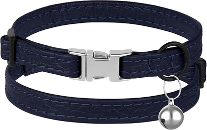 Leather Cat Collar with Buckle and Removable Bell - Image 2