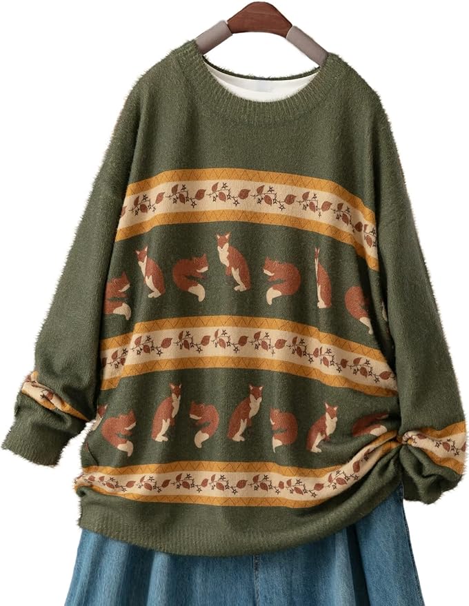 YESNO Women Christmas Sweater Graphic Printed Oversized Pullover Sweaters - Image 5
