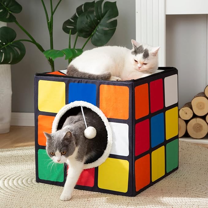 LUCKITTY Cat Condo House with Reversible Cushions and Fluffy Ball Hanging - Image 3