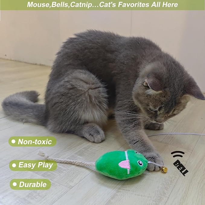 Interactive Cat Toy Wand with Catnip Mouse, Cat Teaser Wand Rainbow String - Image 6