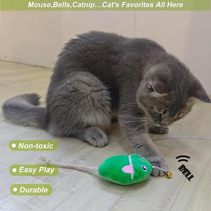 Interactive Cat Toy Wand with Catnip Mouse, Cat Teaser Wand Rainbow String - Image 6