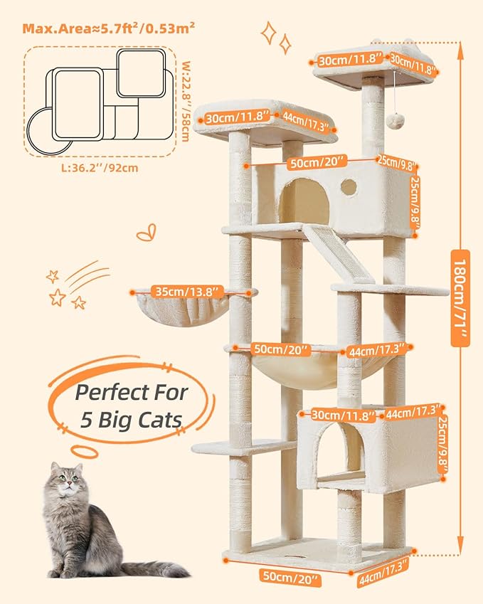 Taoqimiao Cat Tree 71-Inch, Cat Tower - Image 3