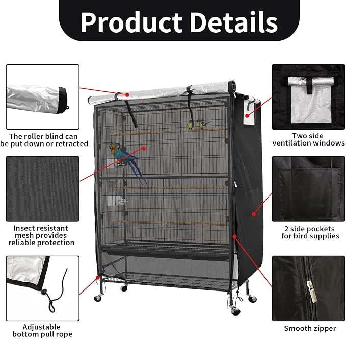 Bird Cage Covers for Night, 38”L×23”W×51”H, 420D Fabric Washable Waterproof - Image 4