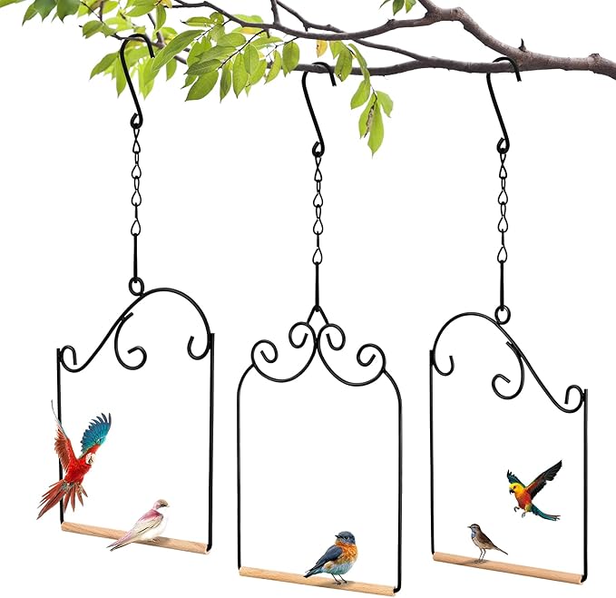 3 Pcs Hummingbird Swings and Perches Wild Bird Swing Metal Frame by Jenaai