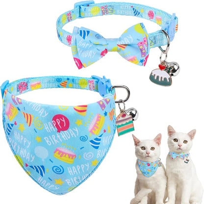 SCENEREAL Cat Bandana Collars for Birthday by SCENEREAL
