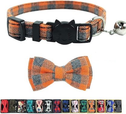 Cat Collars Breakaway with Bell and Bow Tie, Plaid Design Adjustable Safety by Ximipet