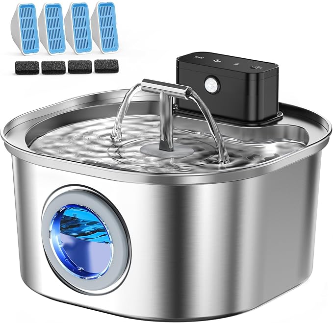 Voluas Cat Water Fountain Stainless Steel: 108oz/3.2L Wireless Cat Fountain by Voluas
