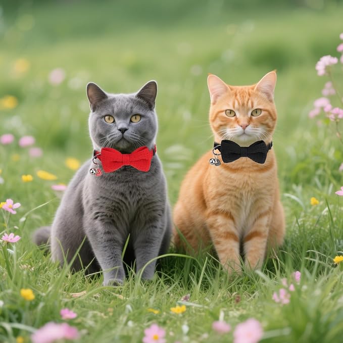 Cat Collar Breakaway with Bells, Soft Cotton Red Cat Bowtie Collar - Image 8