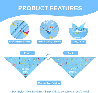 Dog Birthday Bandana Boy for Large X-Large Dogs, Reversible 2 Patterns in 1 - Image 3