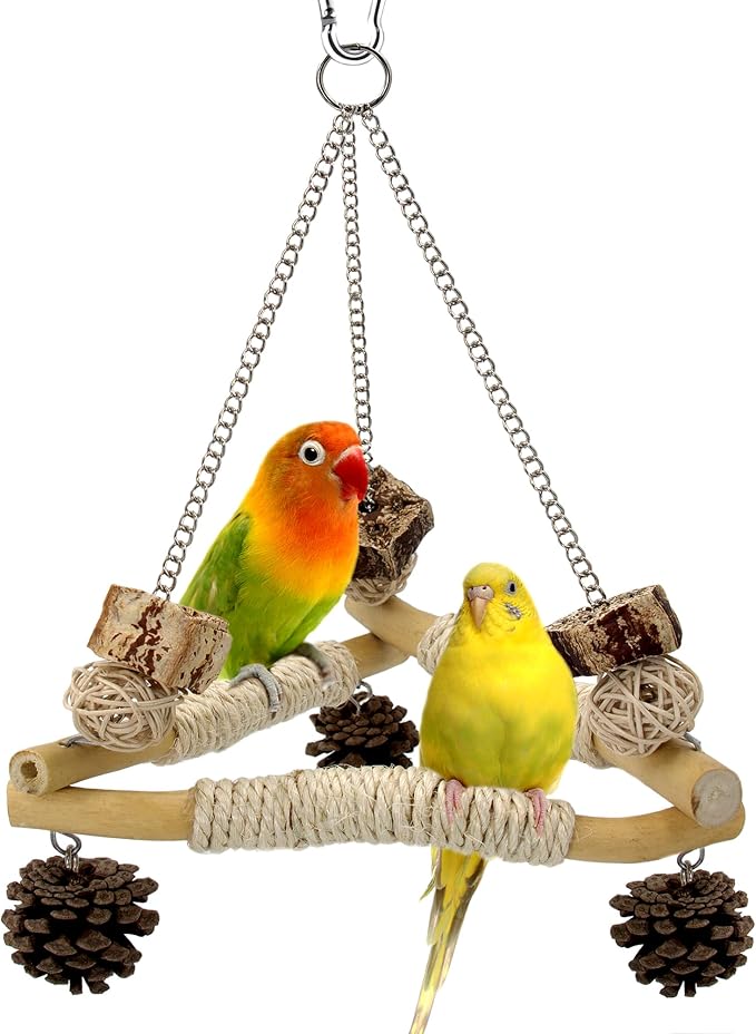 Bird Swing for Cage with Chew Toys, 3 Sisal-Wrapped Parrot Perches & Stable by Jevnd