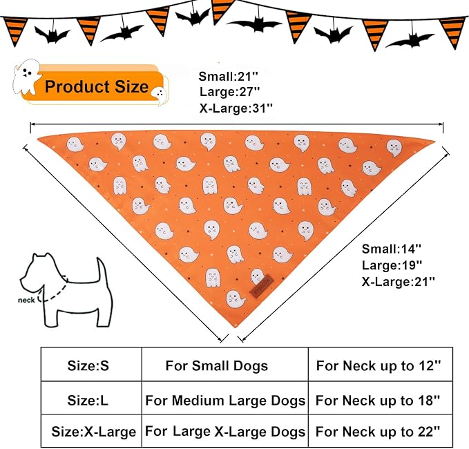 PTDECOR Halloween Dog Bandana, Cute Ghost Pumpkin Design Reversible Holiday Pet - Image 4