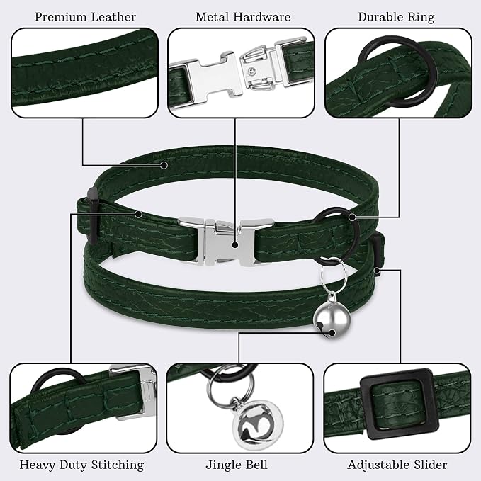 Leather Cat Collar with Buckle and Removable Bell - Image 5