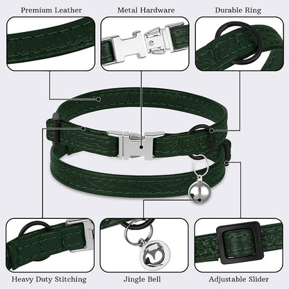 Leather Cat Collar with Buckle and Removable Bell - Image 5