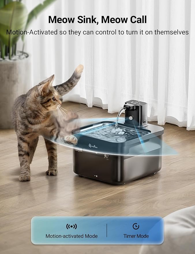 DownyPaws Cat Water Fountain Stainless Steel Cordless, 84oz/2.5L Fursink - Image 3