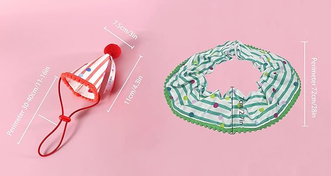 Cat Dog Birthday Bandana Scarf and Party Hat Cute Polka dot and Stripe Bib - Image 2