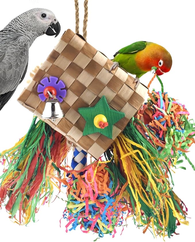 Bissap Bird Chew Toys, Parrot Foraging Shredder Natural Palm Frond Hanging Cage by Bissap