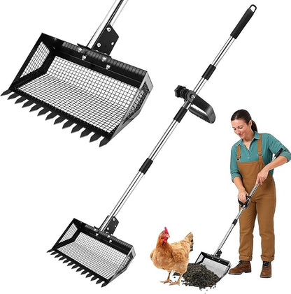 9.8×9.1in Chicken Poop Scooper, Chicken Coop Rake, Adjustable Length/Angle Coop by Unknown