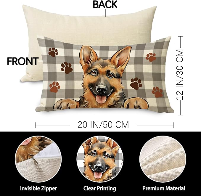 German Shepherd Dog Lumbar Decorative Throw Pillow Cover 12x20, Rectangular Paw - Image 3