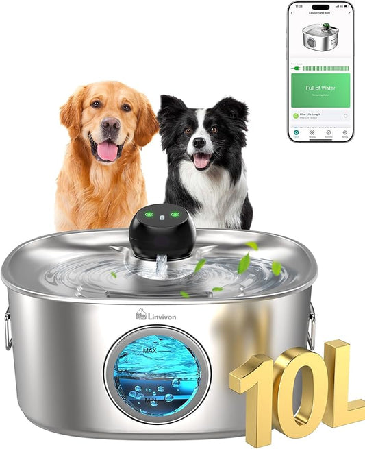 Dog Water Bowl Dispenser, 10L/2.64Gal/338 Oz Automatic Dog Water Fountain by Linvivon