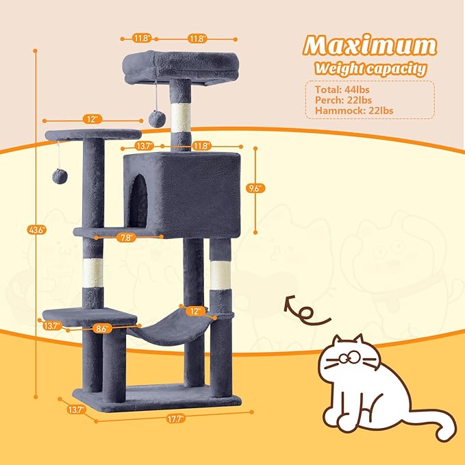 Sweetcrispy 44 Inch Cat Tree Tower, Cat Climbing Tower - Image 6