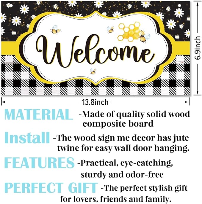 Daisy and Bee Welcome Sign, Rustic Daisy Summer Welcome Sign - Image 2