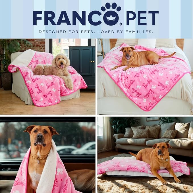 Franco Pet Barbie XL Oversized Super Soft Cozy Waterproof Sherpa-Backed Blanket - Image 7