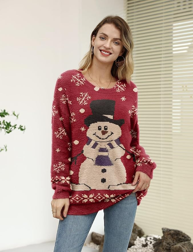 YESNO Women Christmas Sweater Graphic Printed Oversized Pullover Sweaters - Image 4