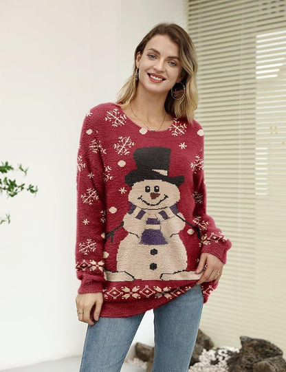 YESNO Women Christmas Sweater Graphic Printed Oversized Pullover Sweaters - Image 4