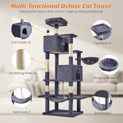DUMOS Large 66 Inch Cat Tree Tower, Tall Multi Level Cat Climbing Tower - Image 4
