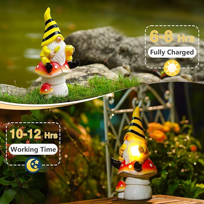 Solar Gnome on Mushroom Decor for Yard Decorations - Image 3