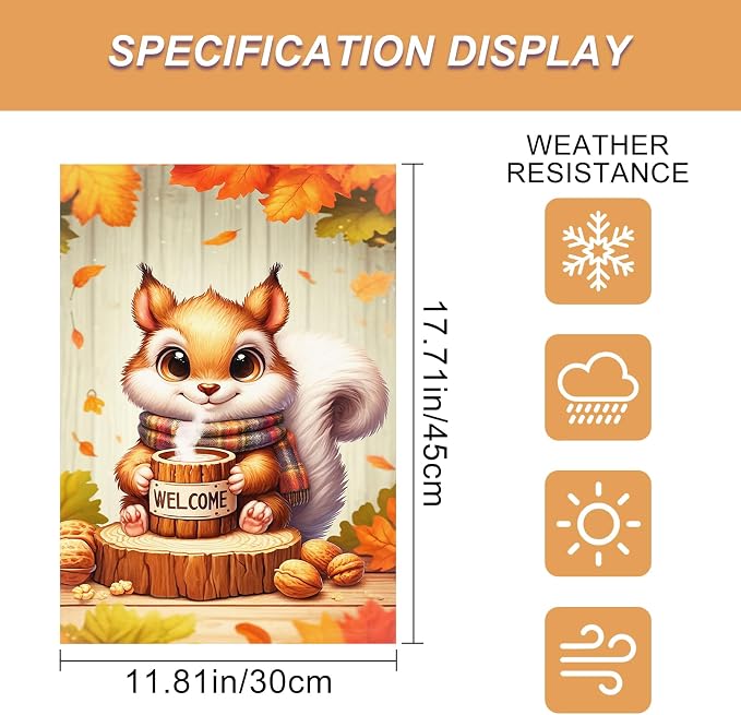 Fall Everyday Garden Flag 12x18 Inch Cute Red Squirrel - Image 3