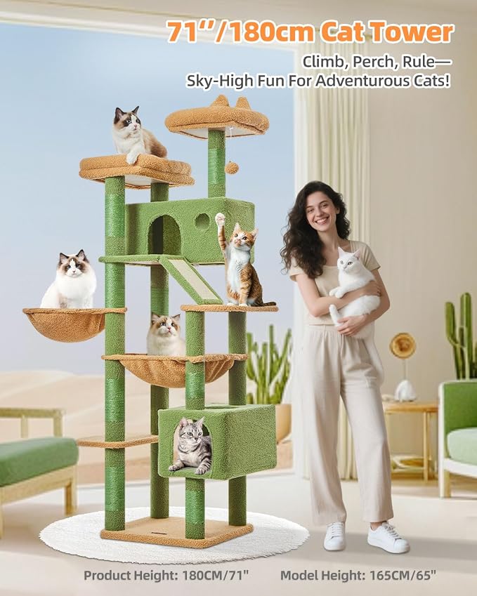 Taoqimiao Cactus Cat Tree, 71-Inch Cat Tower - Image 2
