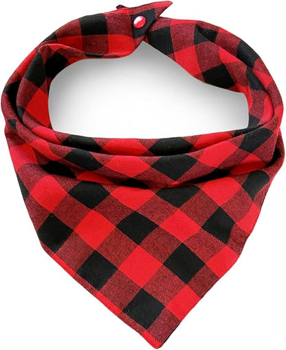 Christmas Plaid Bandana with Button, Fall Soft Cotton Triangle Dog Scarf by ZIRVYIR