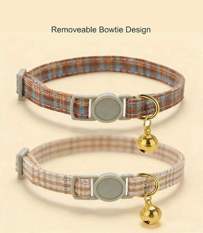 Cotton Bowtie Cat Collar with Bell 2 Pack Plaid Breakaway Kitten Collars with - Image 6